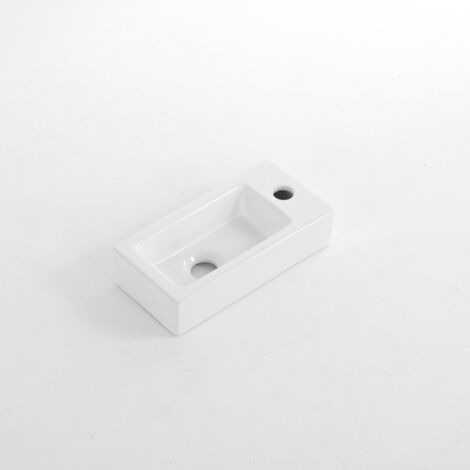 Fortifura Fuente lave-mains - 38x18.5x9 cm - céramique - trou pour robinet à droite - brillant blanc