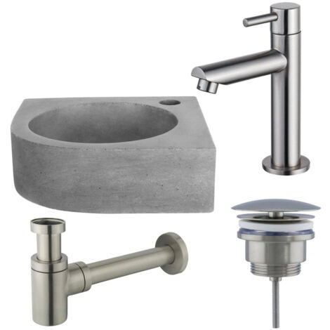 Fortifura Fuente Pack Lave-mains d'angle - 31.5x31.5x10cmcm - 1 trou de robinet - robinet Inox brossé - Béton