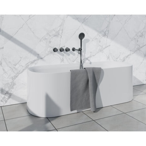 Fortifura Nebbio Ensemble combiné baignoire - mitigeur thermostatique - coude mural avec support de douchette - flexible de douche métallique -