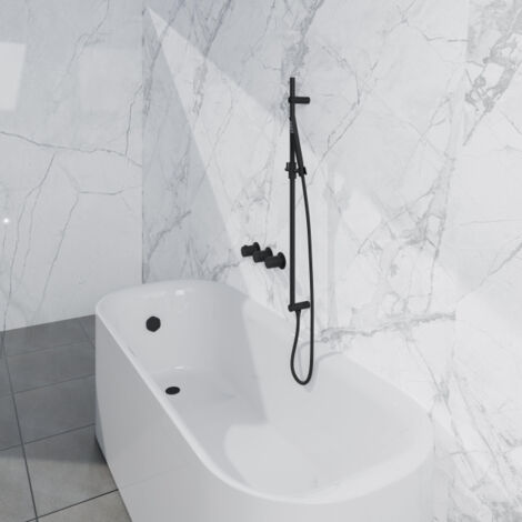 Fortifura Nebbio Ensemble combiné bain - mitigeur thermostatique - barre coulissante avec coude mural intégré - flexible de douche métallique -