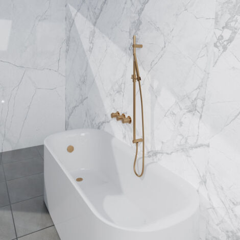 Fortifura Nebbio Ensemble combiné bain - mitigeur thermostatique - barre coulissante avec coude mural intégré - flexible de douche métallique -