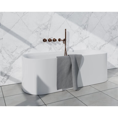 Fortifura Nebbio Ensemble combiné bain - mitigeur thermostatique - coude mural avec support de douchette - flexible de douche lisse - douchette sur