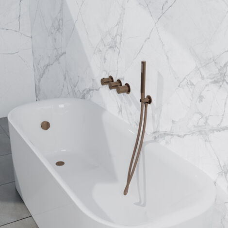 Fortifura Nebbio Ensemble combiné bain - mitigeur thermostatique - coude mural avec support de douchette - flexible de douche lisse - douchette sur