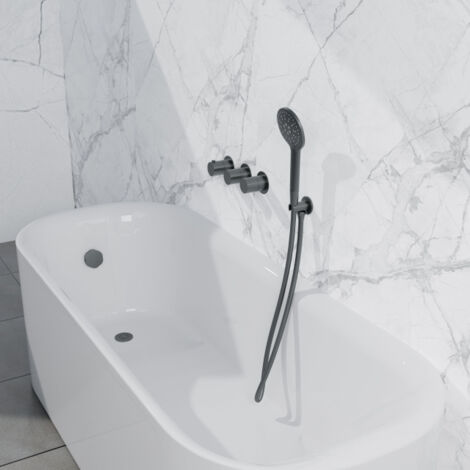 Fortifura Nebbio Ensemble combiné bain - mitigeur thermostatique - coude mural avec support de douchette - flexible de douche métallique - douchette