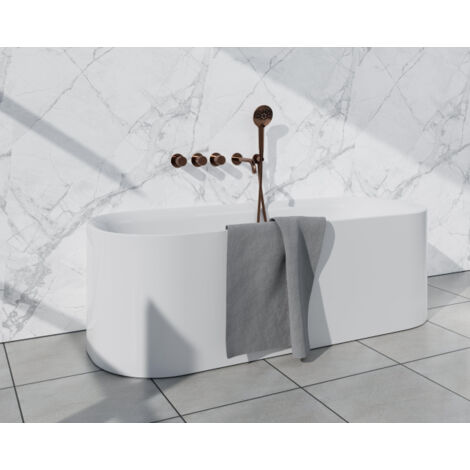Fortifura Nebbio Ensemble combiné bain - mitigeur thermostatique - coude mural avec support de douchette - flexible de douche métallique - douchette