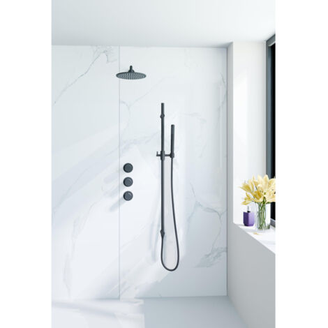 Fortifura Nebbio Ensemble de douche pluie - robinet encastré - élément encastré - barre coulissante - flexible de douche métal - douchette à main sur