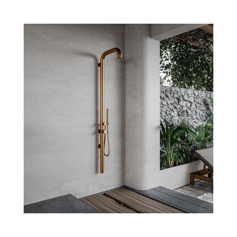 Outdoor Original Douche extérieur - Inox 316 - douchette - modèle mural - Cuivre brossé - Fortifura
