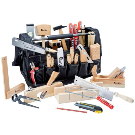 Fortis – Sac à outils pour apprentis menuisiers – Nylon 1680D – 31 pièces – 6 poches extérieures – Compartiment pour grands outils