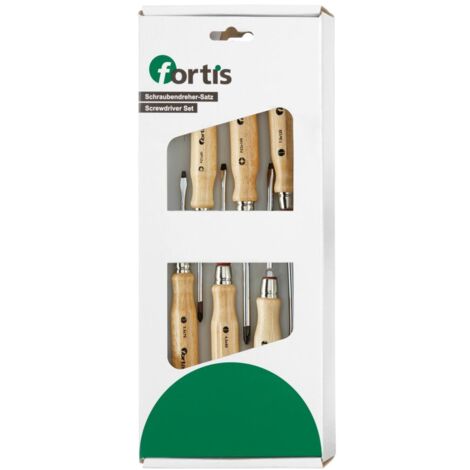 Fortis Schraubendreher-Satz mit Holzheft 6-tlg. für Schlitz/PZ