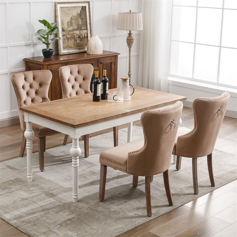 Lot de 4 Chaises de salle à manger, cuisine et salon chaise rembourrée pieds en bois massif - 53.5x64x95cm cafe clair