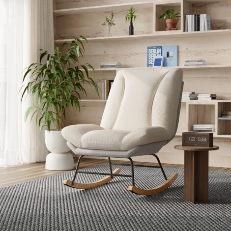 Fortuna Lai – Fauteuil à bascule inclinable – Dossier réglable 12 niveaux – Tissu Lin+Leathaire – Dimensions 74x90.5x99cm – Couleur beige