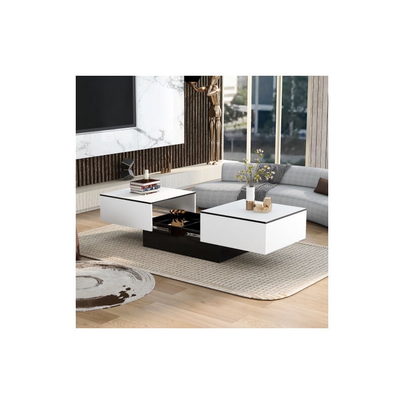 Table de canapé universelle, salon, haute brillance avec table extensible et rangement (blanc) - Liberté