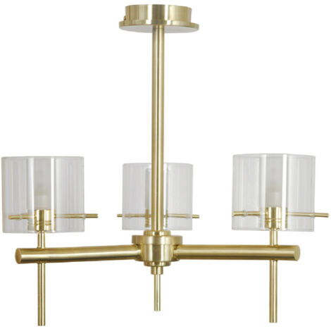 Forum Spa Gene Satin Brass/Clear 370mm 3 Lamp Cylinder Ceiling Light - SPA-31726-SBRS