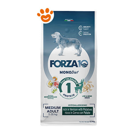 Forza10 Dog Monodiet Medium Adult con Cervo e Patate  - Forza10 Dog Monodiet Medium Adult con Cervo e Patate - Sacco Da 12 Kg
