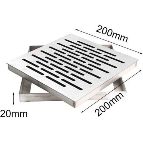 Fossé de drainage à cadre en acier inoxydable avec couvercle de drain extérieur et grille de drainage des eaux pluviales, adapté au sol de jardin, avec cadre (200 x 200 x 20 mm).