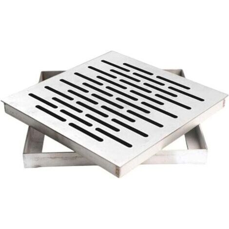 Fossé de drainage à cadre en acier inoxydable avec couvercle de drainage extérieur, grille de drainage des eaux pluviales, adapté au sol de jardin, avec cadre (200 x 200 x 20 mm).