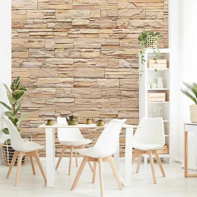 

Fotomural - Asian Stonewall - Big Bright Stone Wall From Homely Stones - Mural cuadrado Dimensión LxA: 192cm x 192cm