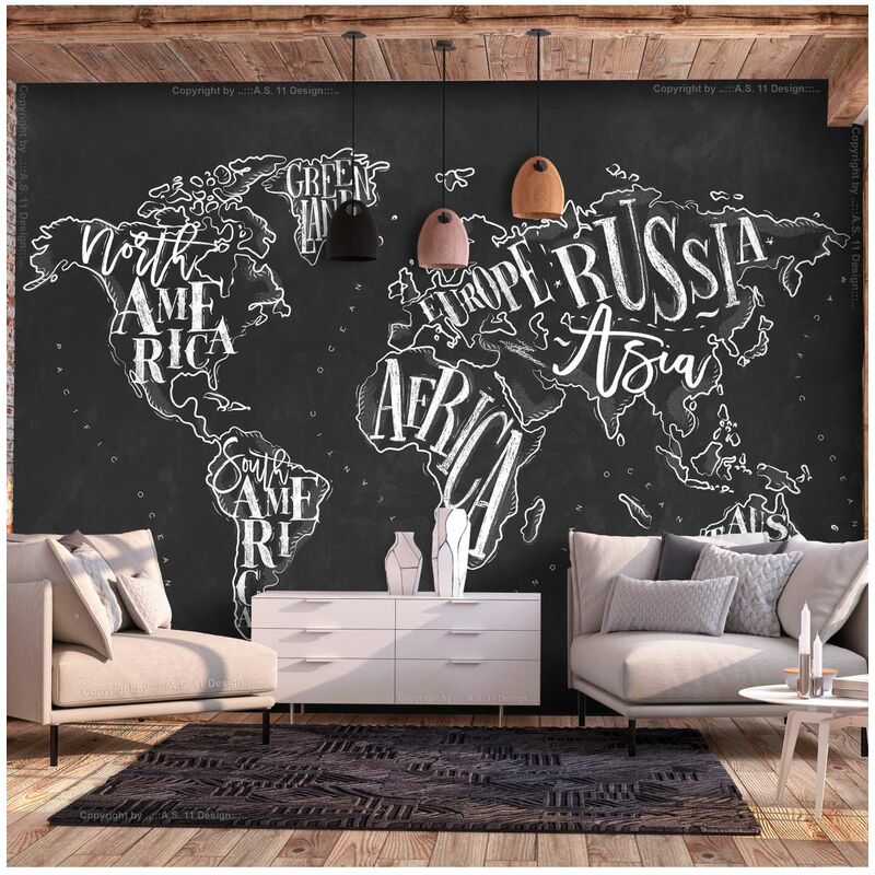 

Fotomural autoadhesivo - Retro Continents (Black) Medidas 147X105