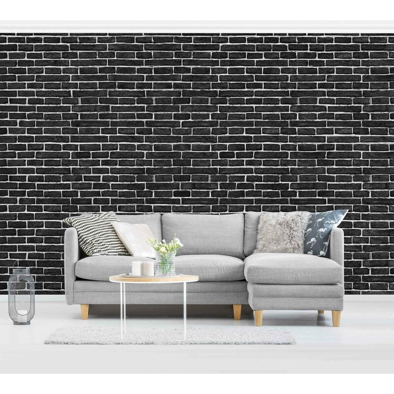 

Fotomural - Brick Wall Black - Mural apaisado Dimensión LxA: 190cm x 288cm