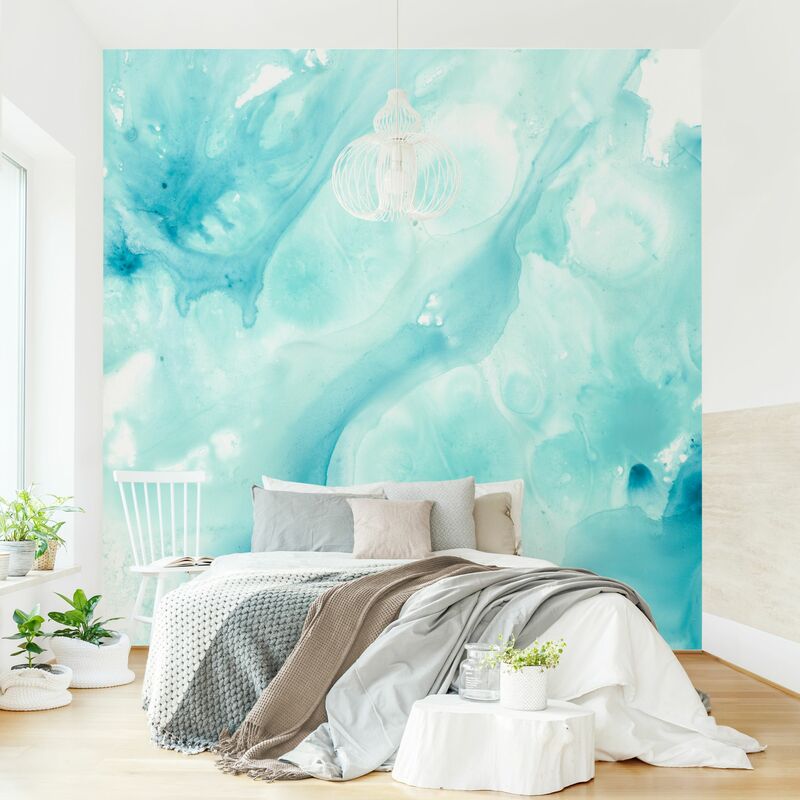 

Fotomural - Emulsion In White And Turquoise I - Mural cuadrado Dimensión LxA: 288cm x 288cm