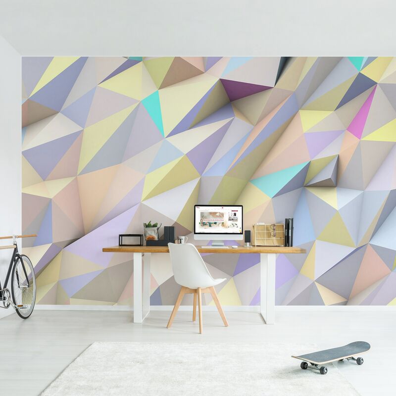 

Fotomural - Geometric Pastel Triangles In 3D - Mural apaisado Dimensión LxA: 225cm x 336cm