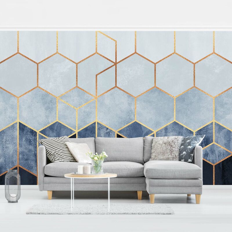 

Fotomural - Golden Hexagons Blue White - Mural apaisado Dimensión LxA: 255cm x 384cm