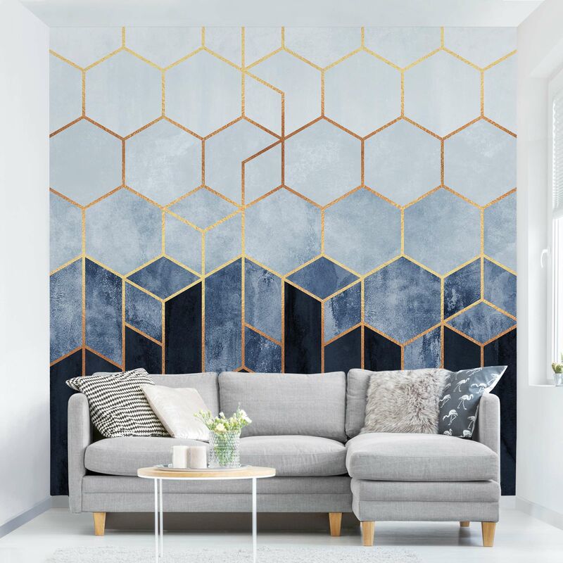 

Fotomural - Golden Hexagons Blue White - Mural cuadrado Dimensión LxA: 240cm x 240cm