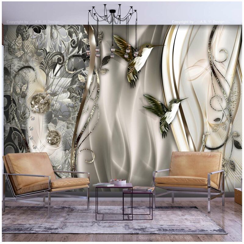 

Fotomural autoadhesivo - Hummingbirds on the Wave (Brown) Medidas 98X70