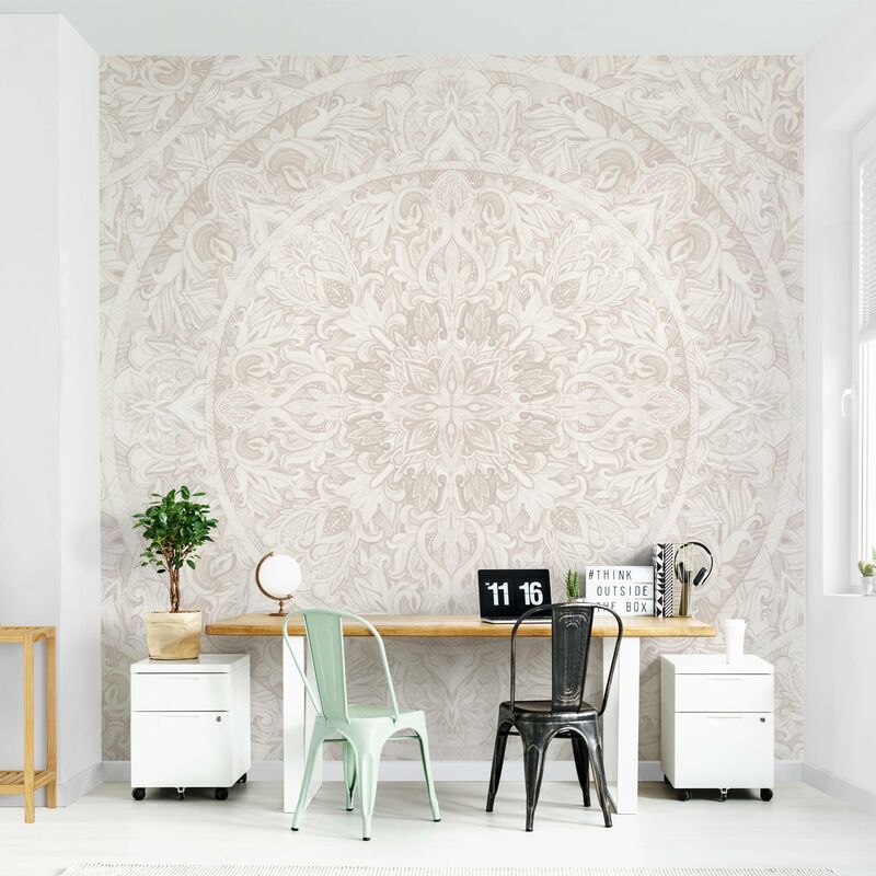 

Fotomural - Mandala Watercolor Ornament Beige - Mural cuadrado Dimensión LxA: 336cm x 336cm