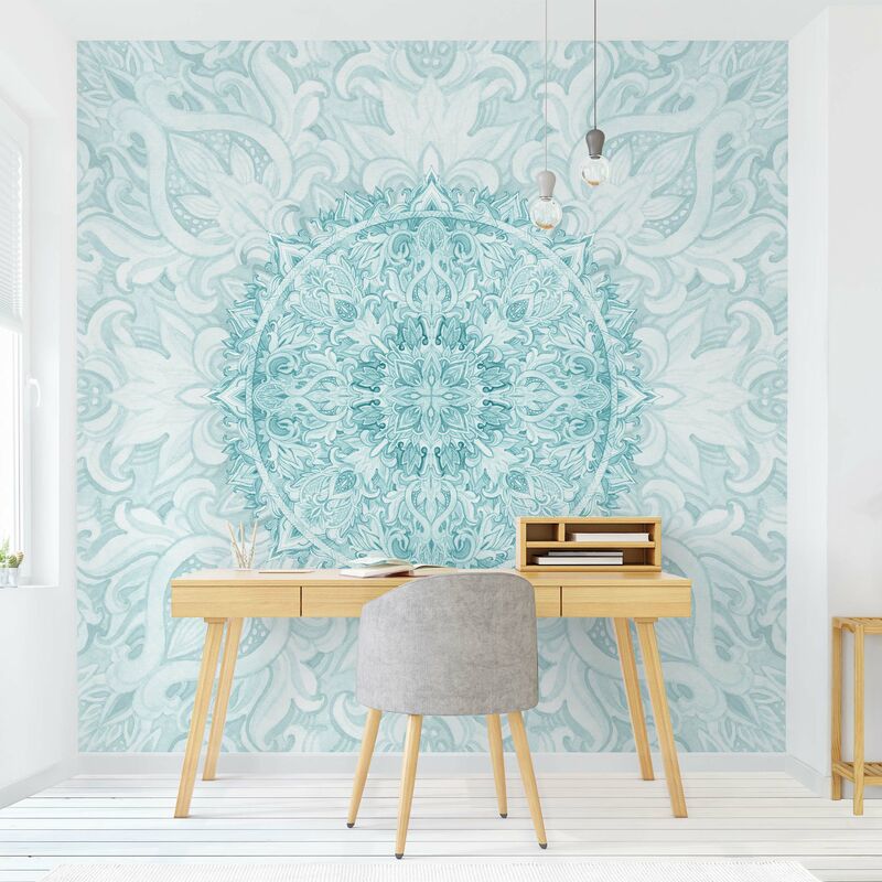 

Fotomural - Mandala Watercolor Ornament Turquoise - Mural cuadrado Dimensión LxA: 192cm x 192cm