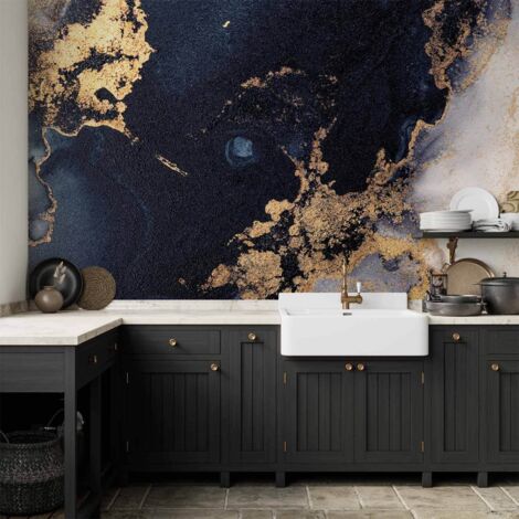 Fotomural - Mármol y azul marino - un patrón abstracto texturizado inspirado en el cielo estrellado