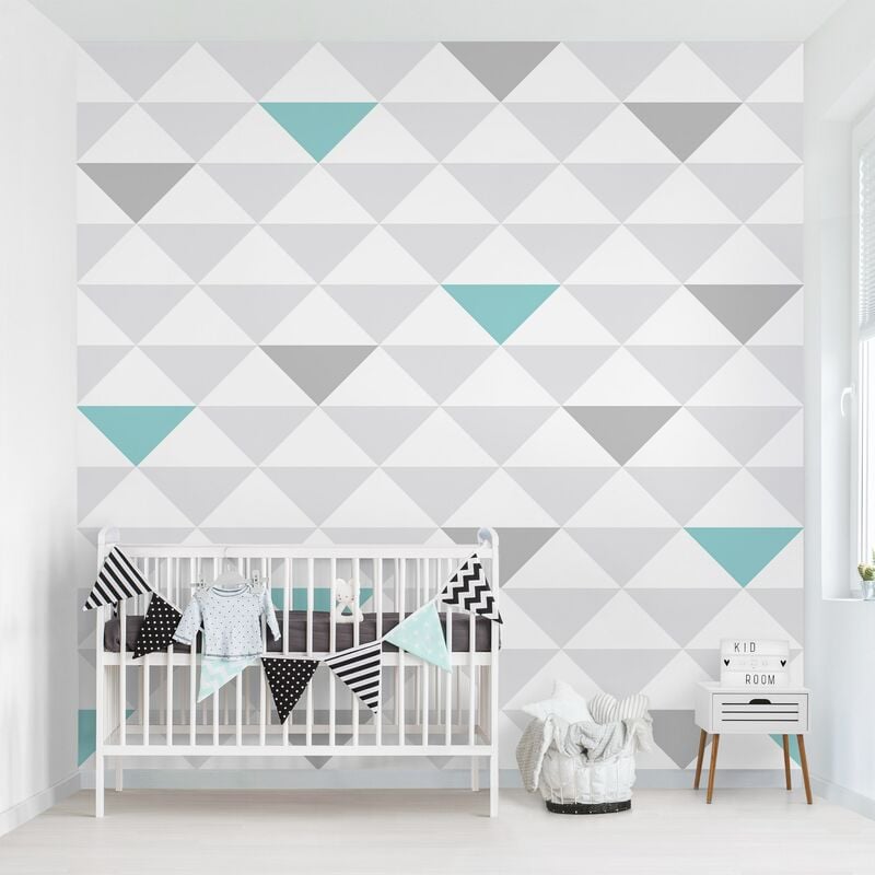 

Fotomural - No.YK64 Triangles Gray White Turquoise - Mural cuadrado Dimensión LxA: 240cm x 240cm