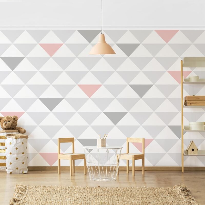 

Fotomural - No.YK65 Triangles Gray White Pink - Mural apaisado Dimensión LxA: 225cm x 336cm