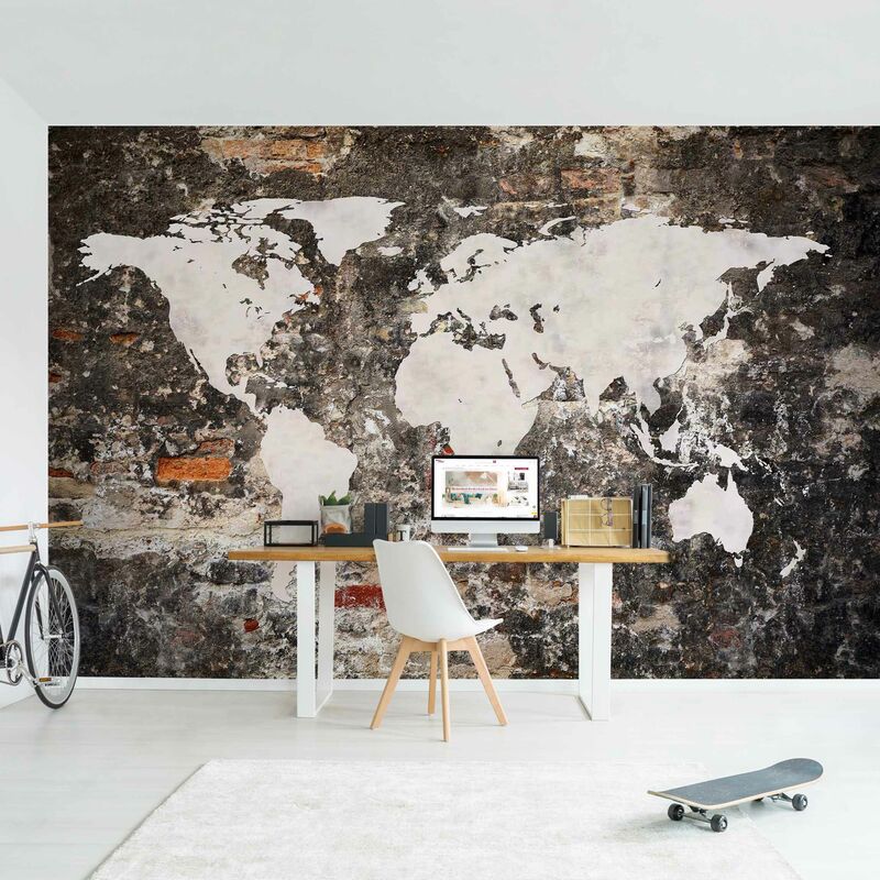 

Fotomural - Old Wall World Map - Mural apaisado Dimensión LxA: 320cm x 480cm