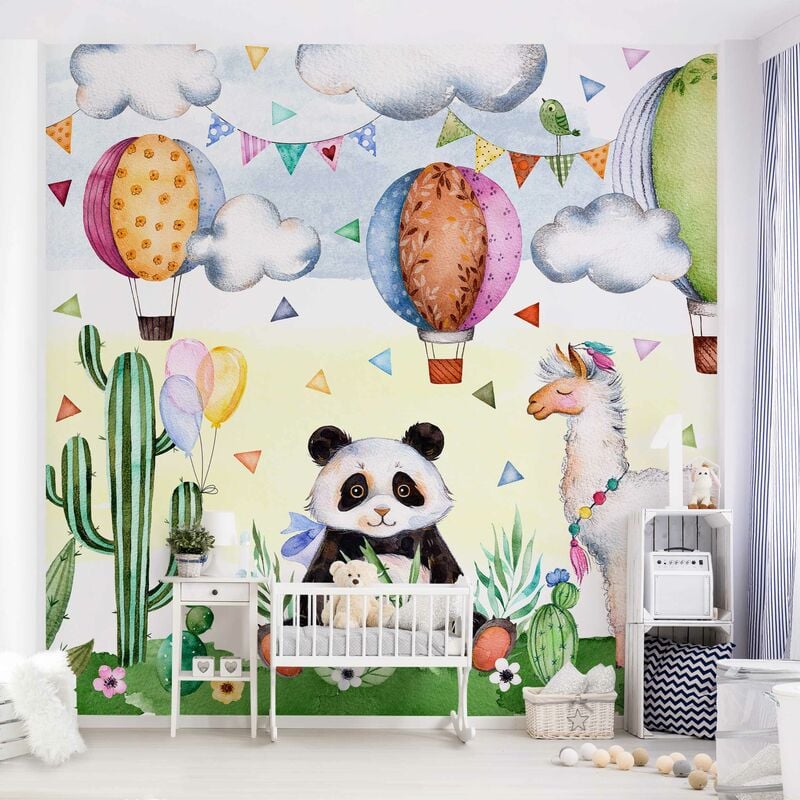 

Fotomural - Panda And Watercolor Lama - Mural cuadrado Dimensión LxA: 336cm x 336cm