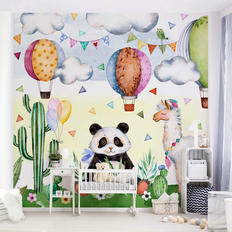 

Fotomural - Panda And Watercolor Lama - Mural cuadrado Dimensión LxA: 240cm x 240cm