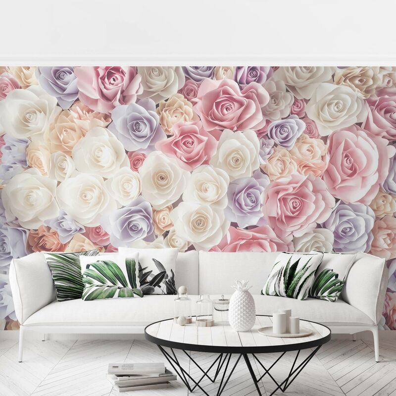 

Fotomural - Pastel Paper Art Roses - Mural apaisado Dimensión LxA: 255cm x 384cm