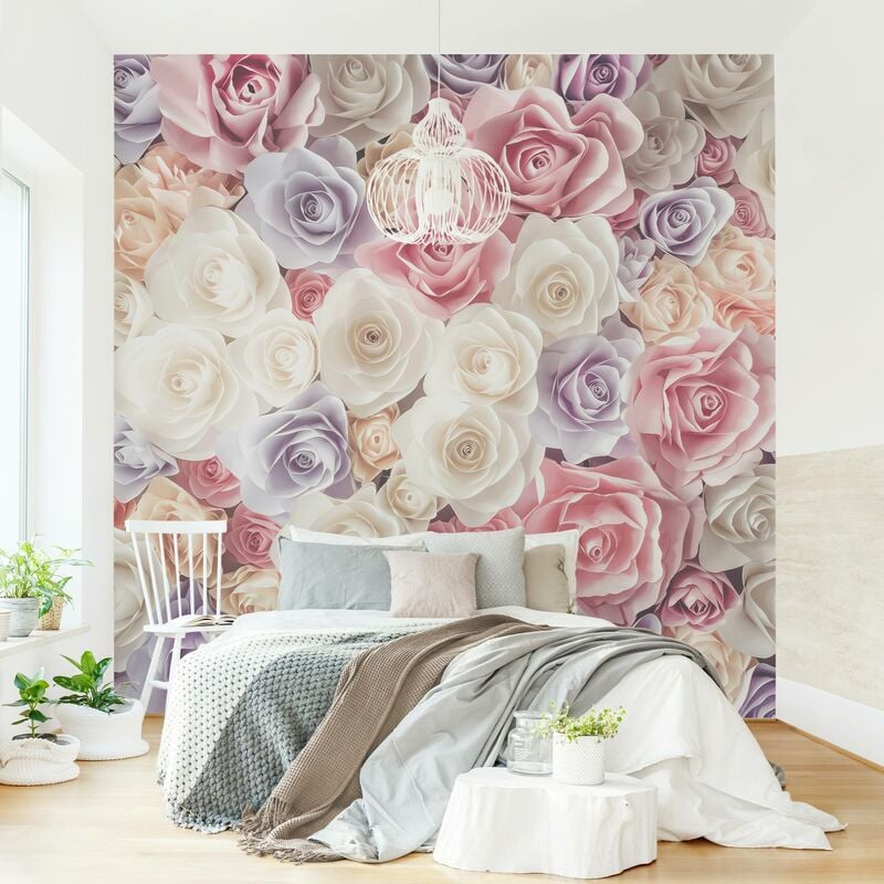 

Fotomural - Pastel Paper Art Roses - Mural cuadrado Dimensión LxA: 240cm x 240cm