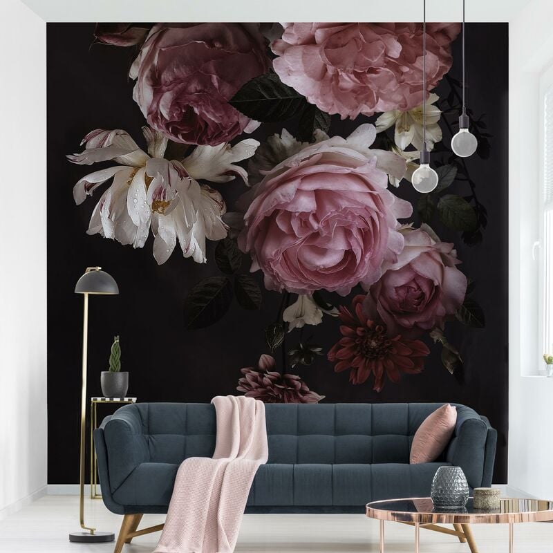 

Fotomural - Pink Flowers On Black - Mural cuadrado Dimensión LxA: 240cm x 240cm