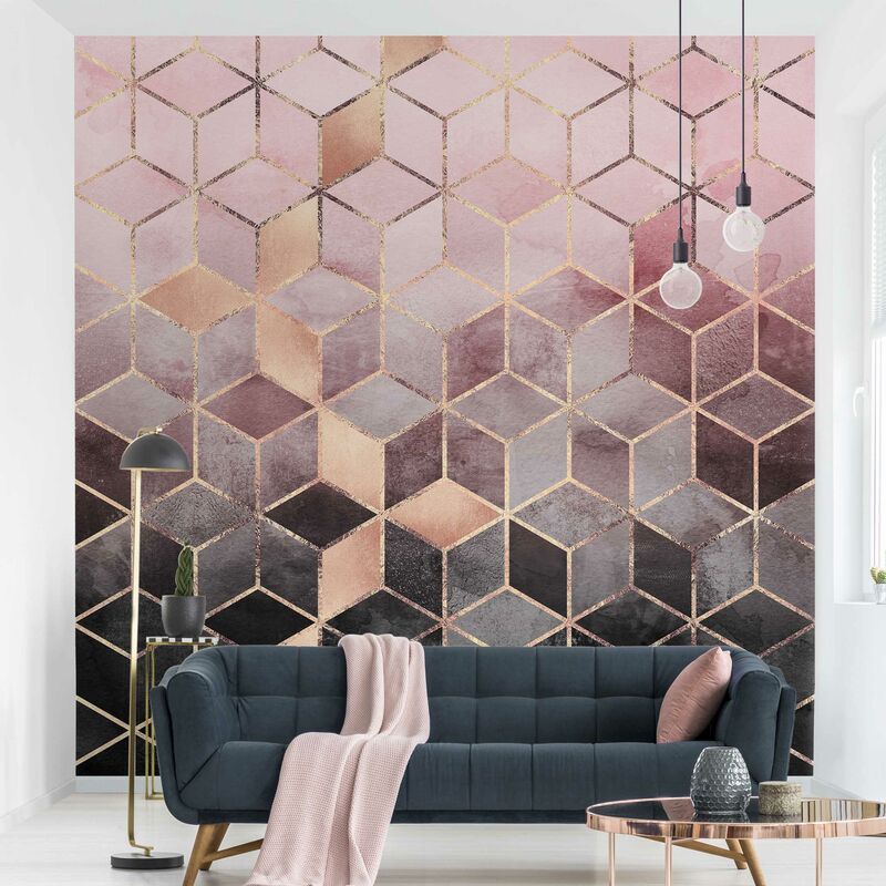 

Fotomural - Pink Gray Golden Geometry - Mural cuadrado Dimensión LxA: 288cm x 288cm