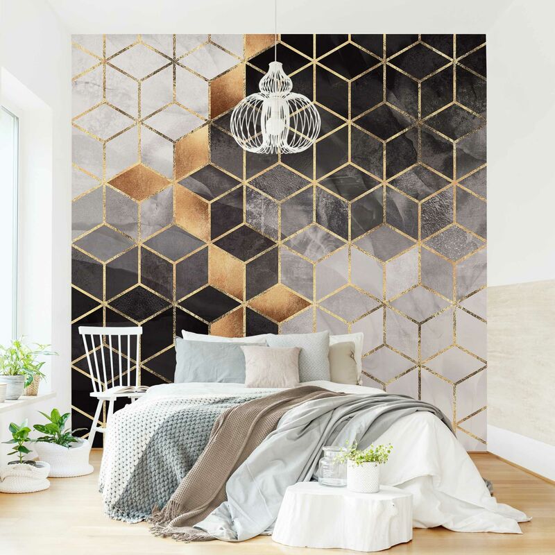 

Fotomural Premium - Black And White Golden Geometry - Mural cuadrado Dimensión LxA: 192cm x 192cm Material: Premium
