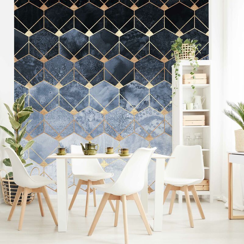 

Fotomural Premium - Blue Geometry Golden Art Deco - Mural cuadrado Dimensión LxA: 288cm x 288cm Material: Premium