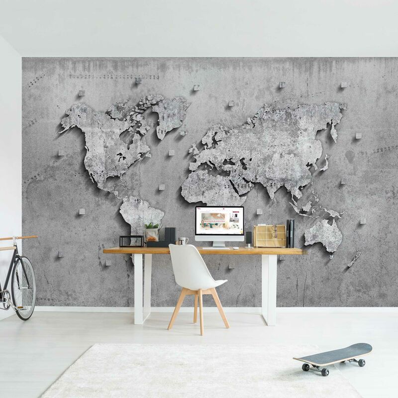 

Fotomural Premium - Concrete World Map - Mural apaisado Dimensión LxA: 225cm x 336cm Material: Premium