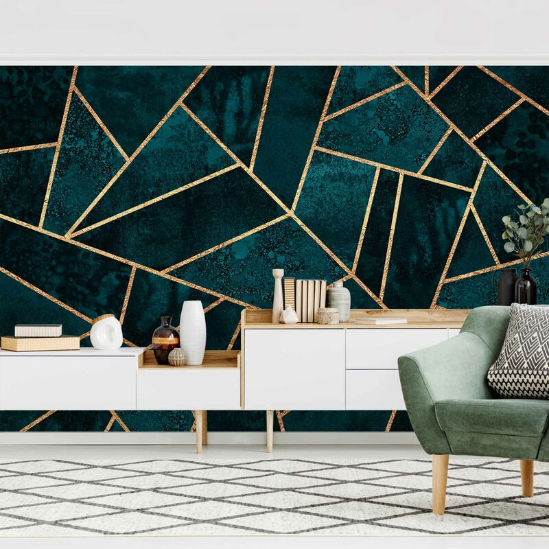 

Fotomural Premium - Dark Turquoise With Gold - Mural apaisado Dimensión LxA: 255cm x 384cm Material: Premium