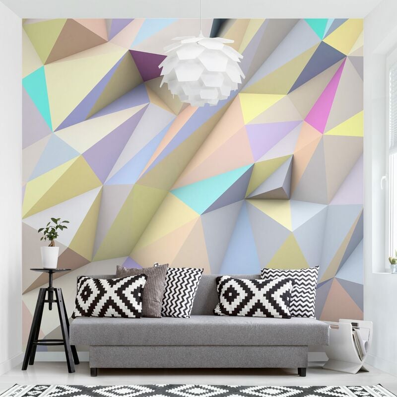 

Fotomural Premium - Geometric Pastel Triangles In 3D - Mural cuadrado Dimensión LxA: 336cm x 336cm Material: Premium