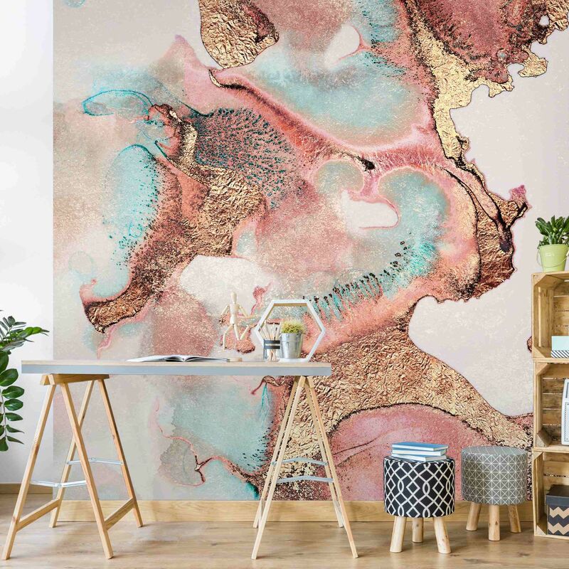 

Fotomural Premium - Golden Watercolor Rosé - Mural cuadrado Dimensión LxA: 240cm x 240cm