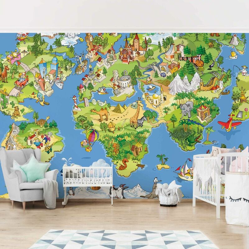 

Fotomural Premium - Great And Funny Worldmap - Mural apaisado Dimensión LxA: 255cm x 384cm Material: Premium