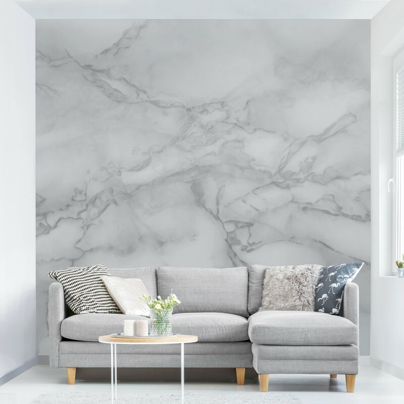 

Fotomural Premium - Marble Look Black And White - Mural cuadrado Dimensión LxA: 336cm x 336cm Material: Premium