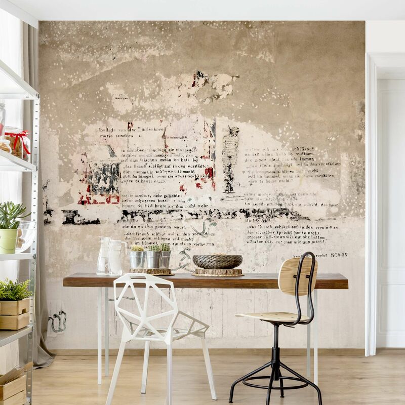 

Fotomural Premium - Old Concrete Wall With Bertolt Brecht Verses - Mural cuadrado Dimensión LxA: 192cm x 192cm Material: Premium