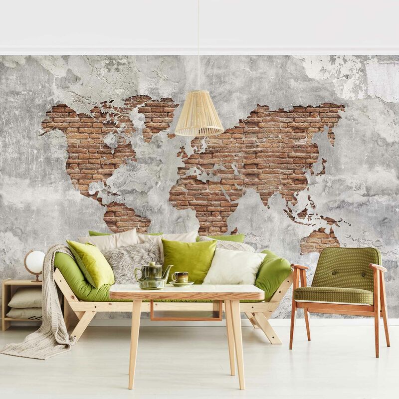 

Fotomural Premium - Shabby Concrete Brick World Map - Mural apaisado Dimensión LxA: 225cm x 336cm Material: Premium